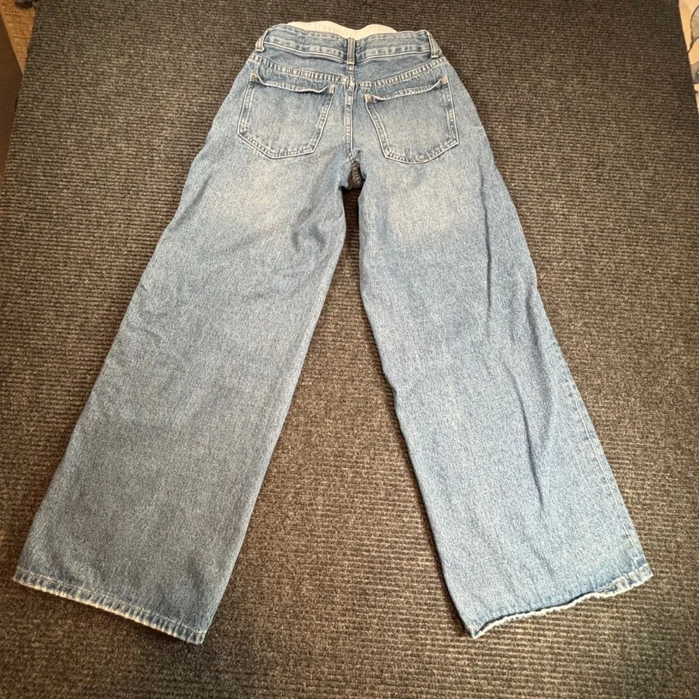 Forever 21 Premium Denim Wide Leg Jeans Light Wash‎ Layered Waistband Womens